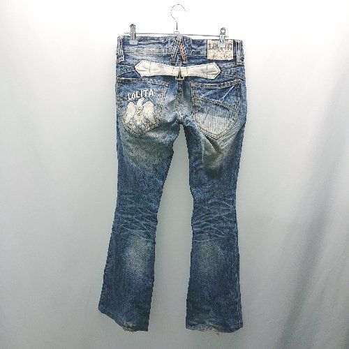 ◇ LOLITA JEANS ロリータジーンズ パッチ 刺? ステッチ ダメージ加工 デニムパンツ サイズ27 ブルー レディース E