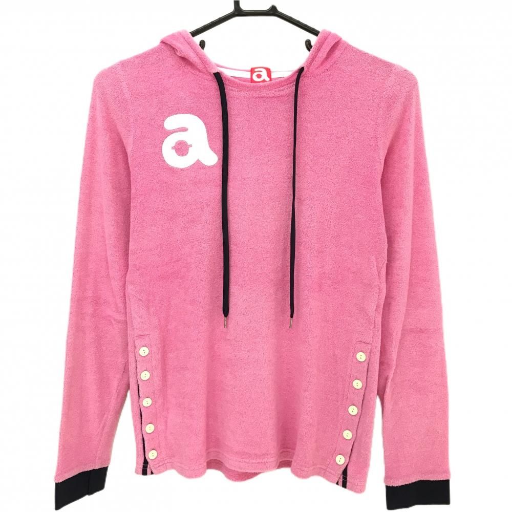 美品】アルチビオ フード付長袖Tシャツ ピンク パイル地 レディース