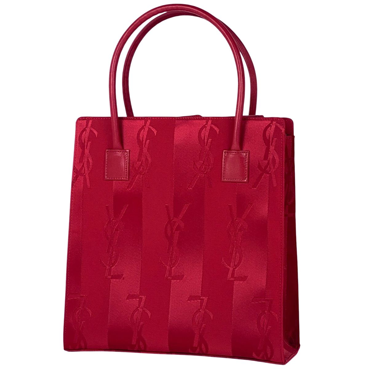 YSL 赤 ハンドバッグ サテン風 イヴ・サンローラン YVES SAINT LAURENT
