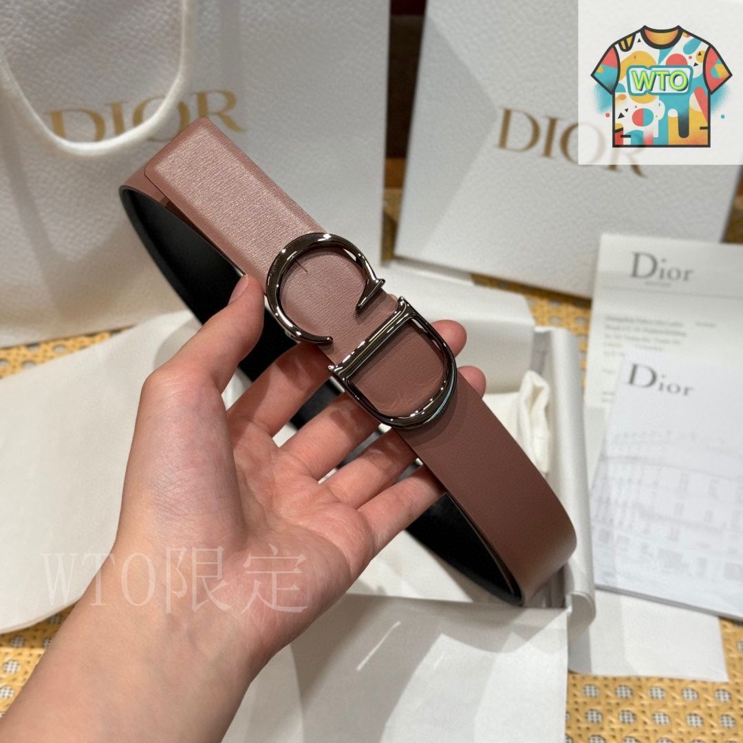 【美品】Christian Dior ベージュ ベルト Reversible Saddle Belt Black and Powder Beige Smooth