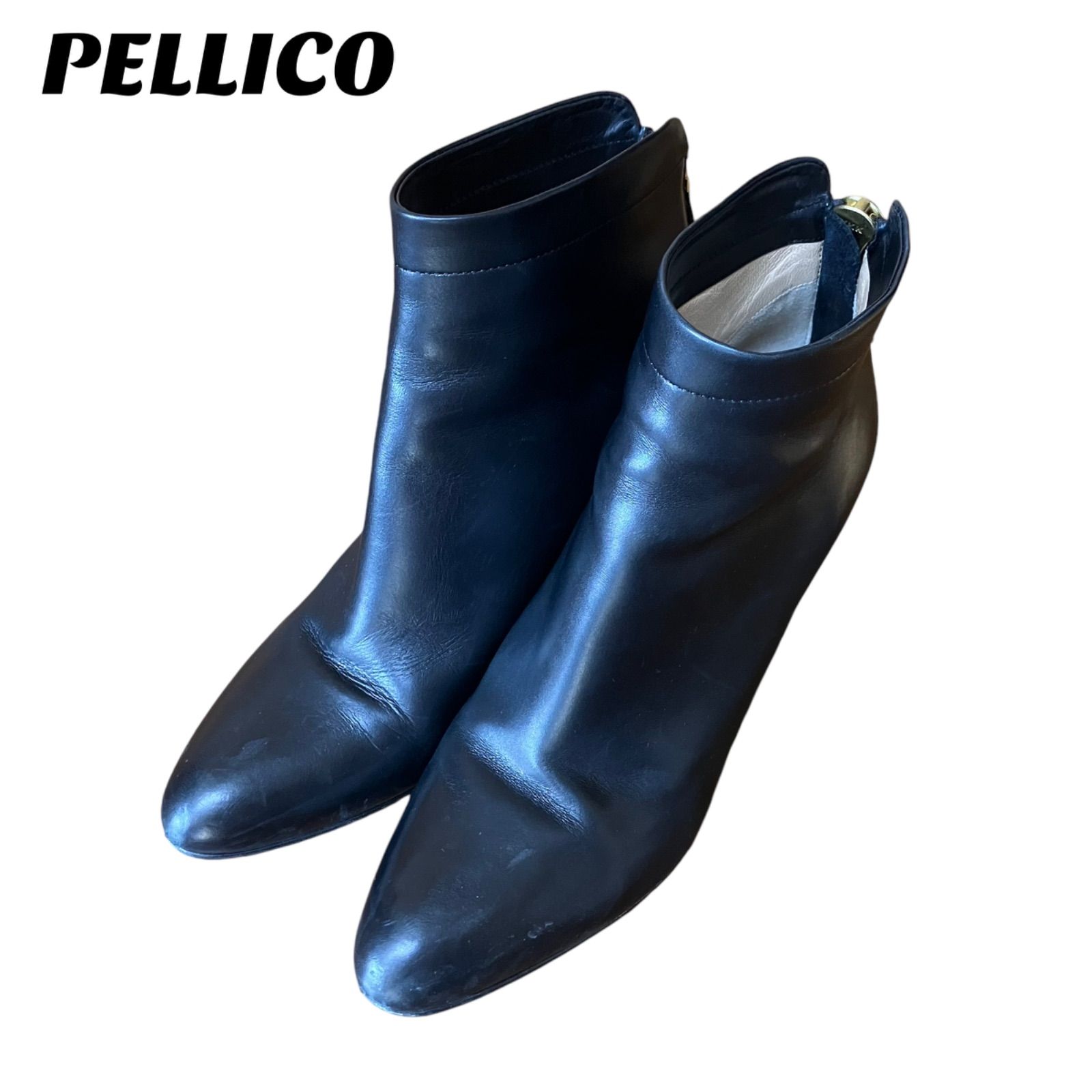 37 PELLICO バックジップ　ショートブーツ　黒　太ヒール　24 37 PELLICO バックジップ ショートブーツ 黒 太ヒール 24 Iconic Back
