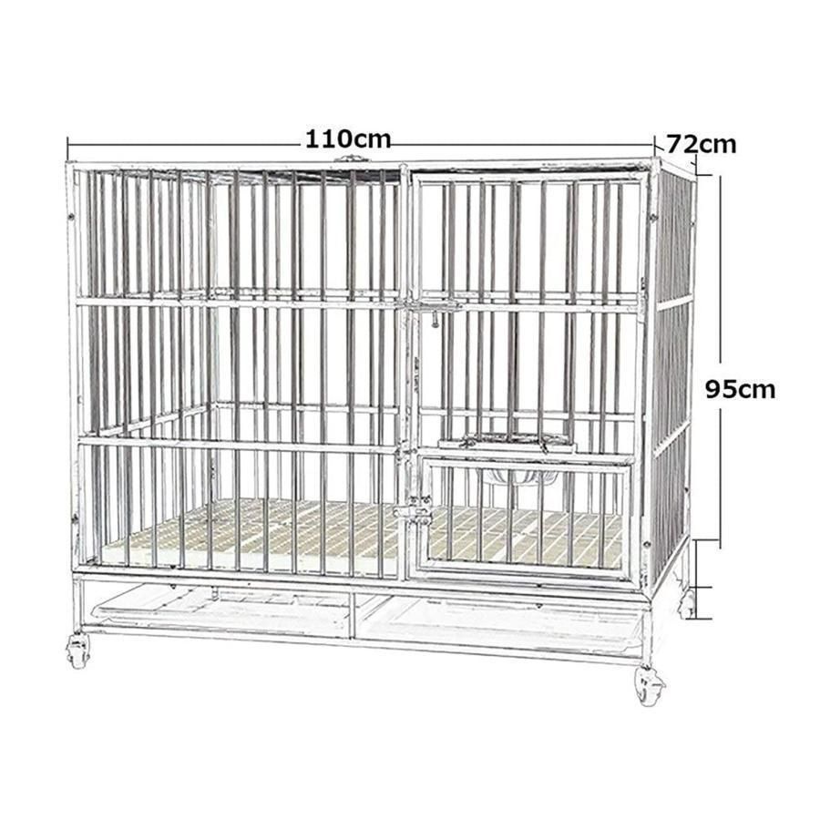現役 犬用ケージ あらゆる種類のペットの犬と猫に適したステンレス製の犬用ケージ 大型犬と犬用ケージ-125-110 72 95CM 折りたたむことができる つややかな