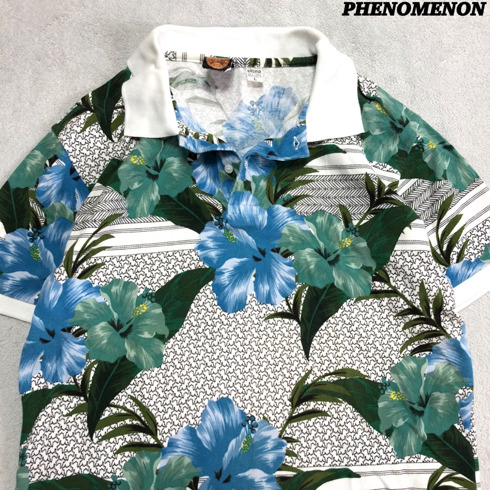 初期フェノメノン phenomenon 24K総柄ポロシャツ PHENOMENON ポロシャツ ショートスリーブ 半袖 鹿の子 総柄 花柄