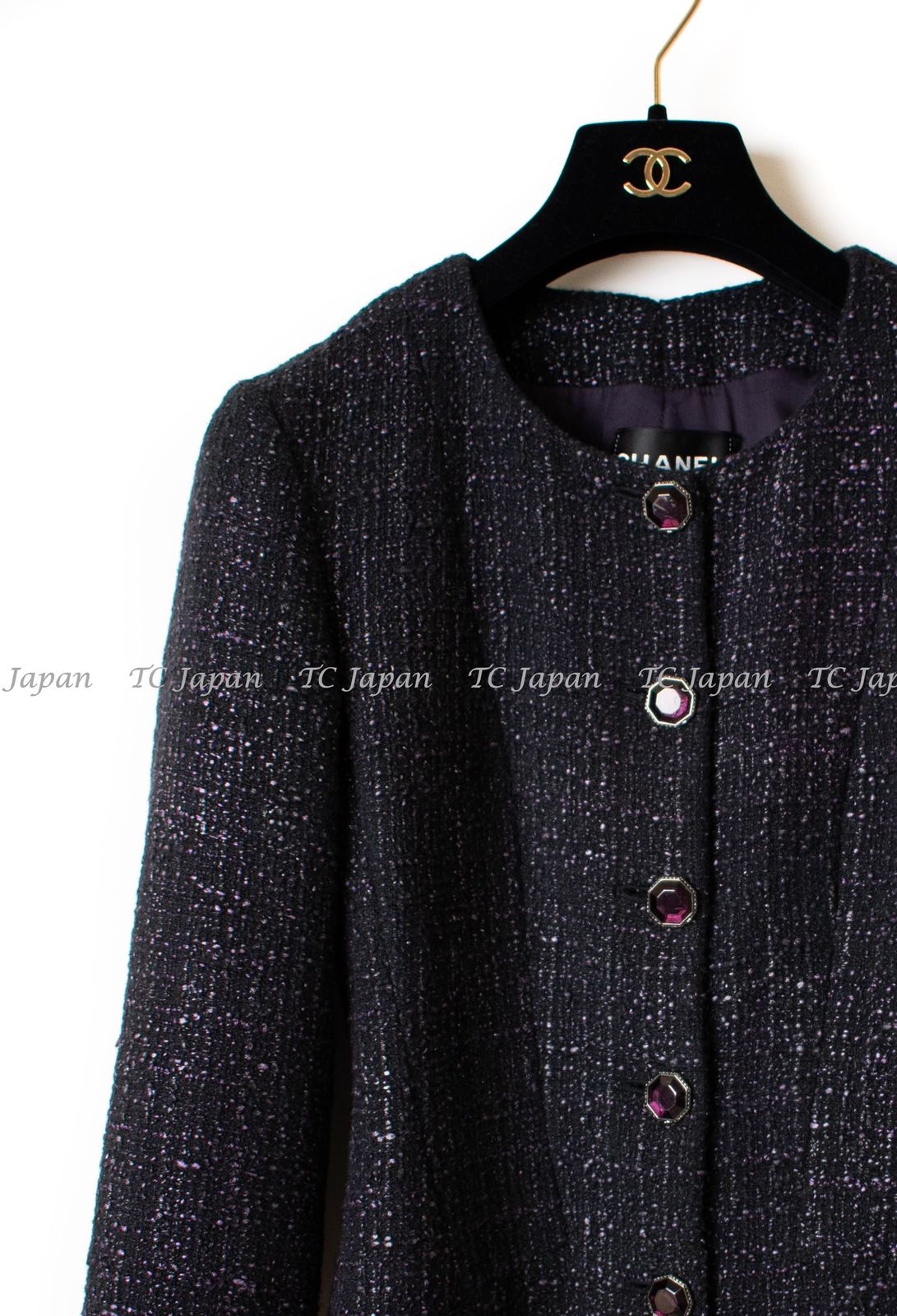 シャネル ジャケット CHANEL ブラック パープル グリポワ宝石 ボタン