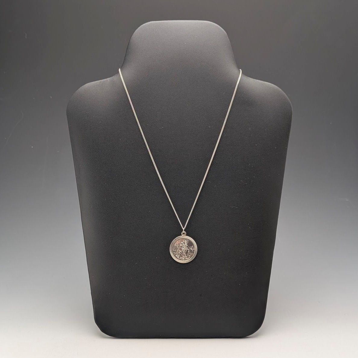 ヴィンテージ 聖クリストファー 純銀製 メダイペンダント 純銀ネックレス付 計7.8g