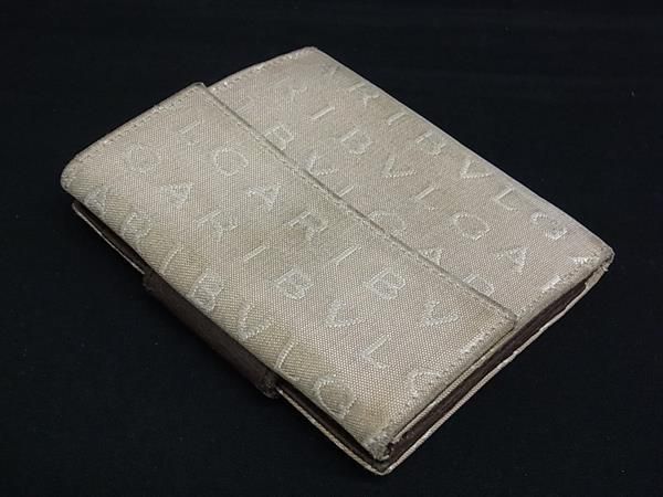ブルガリ BVLGARI 二つ折り財布 ロゴマニア ベージュ×ホワイト メンズ