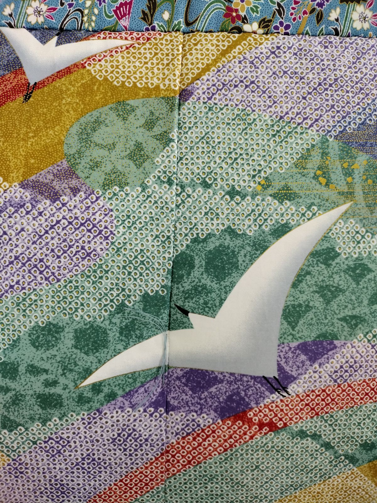 超特価格安日本製新品　かいまき掛布団　木綿（コットン100%）手作り仕立て　洋風花柄青色 布団・毛布
