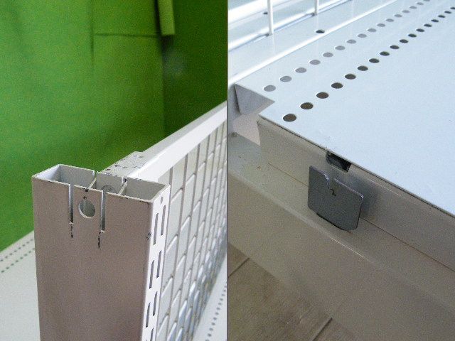 オカムラ製 H150cm×W90cm 2連結両面3段什器 背面ネット キック