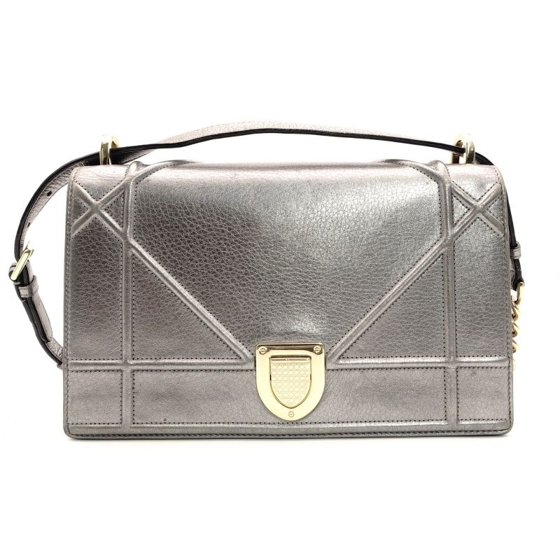 ディオール DIOR ディオラマ チェーン ショルダーバッグ シルバー レザー クロスボディ 7-9-089