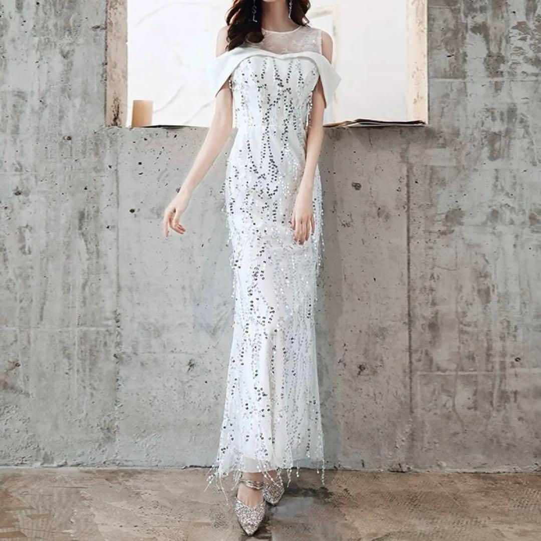 花柄レースにスパンコールが美しい オフショルイブニングドレス 新品未使用 レディースファッション 花柄レースにスパンコールが