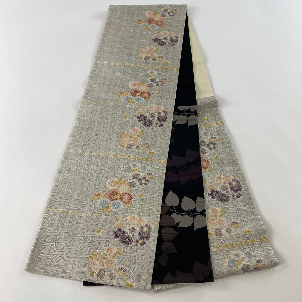 袋帯 美品 秀品 やまと 花丸文 千鳥 金銀糸 唐織 銀色 六通 正絹