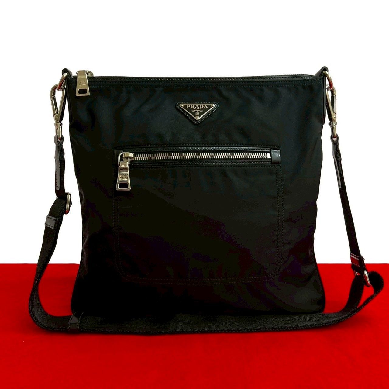 PRADA バッグ 廃盤モデル 極美品 PRADA（プラダ） 極 美品 袋付 型押し 三角ロゴ 金具 レザー 本革 2way