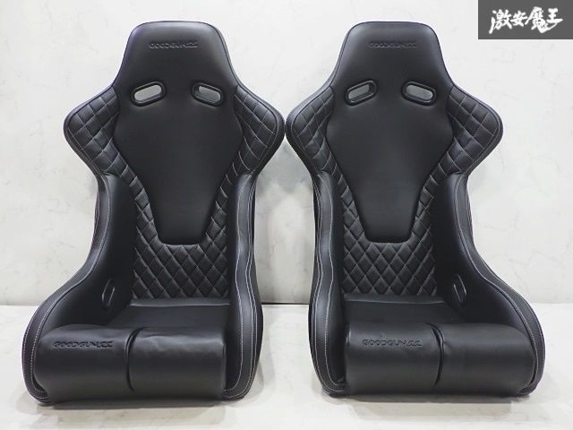 GoodGun グッドガン車検対応品 汎用 フルバケットシート フルバケ 黒 ブラック レザー 白|ホワイトステッチ サイド止め 2脚セット
