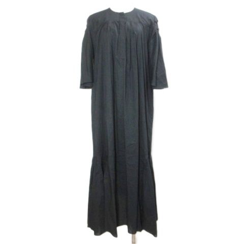 サヤカデイヴィス SAYAKA DAVIS オーガニックコットンワンピース ロング 裾プリーツ 5分袖 小さいサイズ XS 黒 ブラック |X