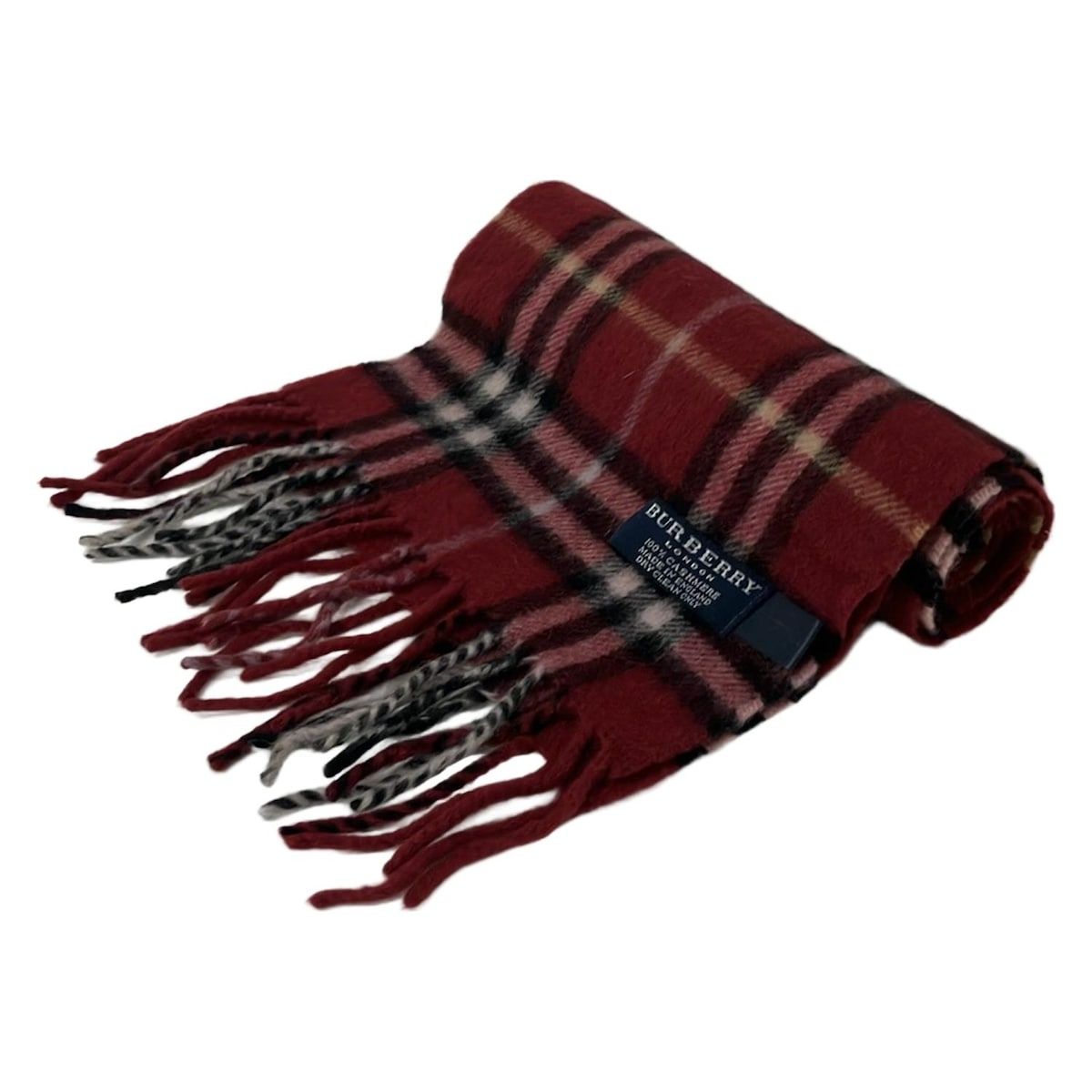 Burberry LONDON(バーバリーロンドン) マフラー美品 - ボルドー×黒×マルチ チェック柄 カシミヤ