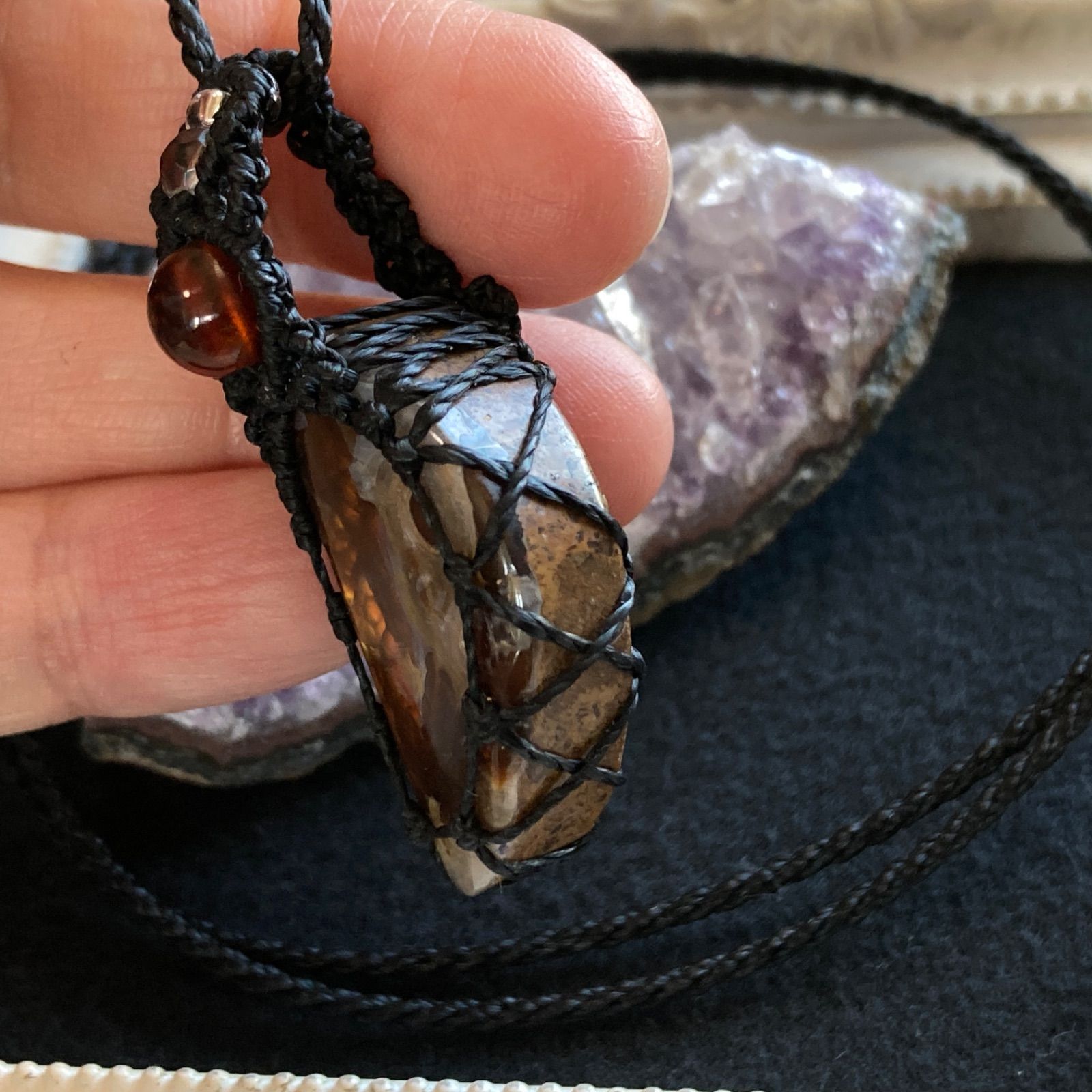 マクラメ編みネックレス 金属アレルギー対応