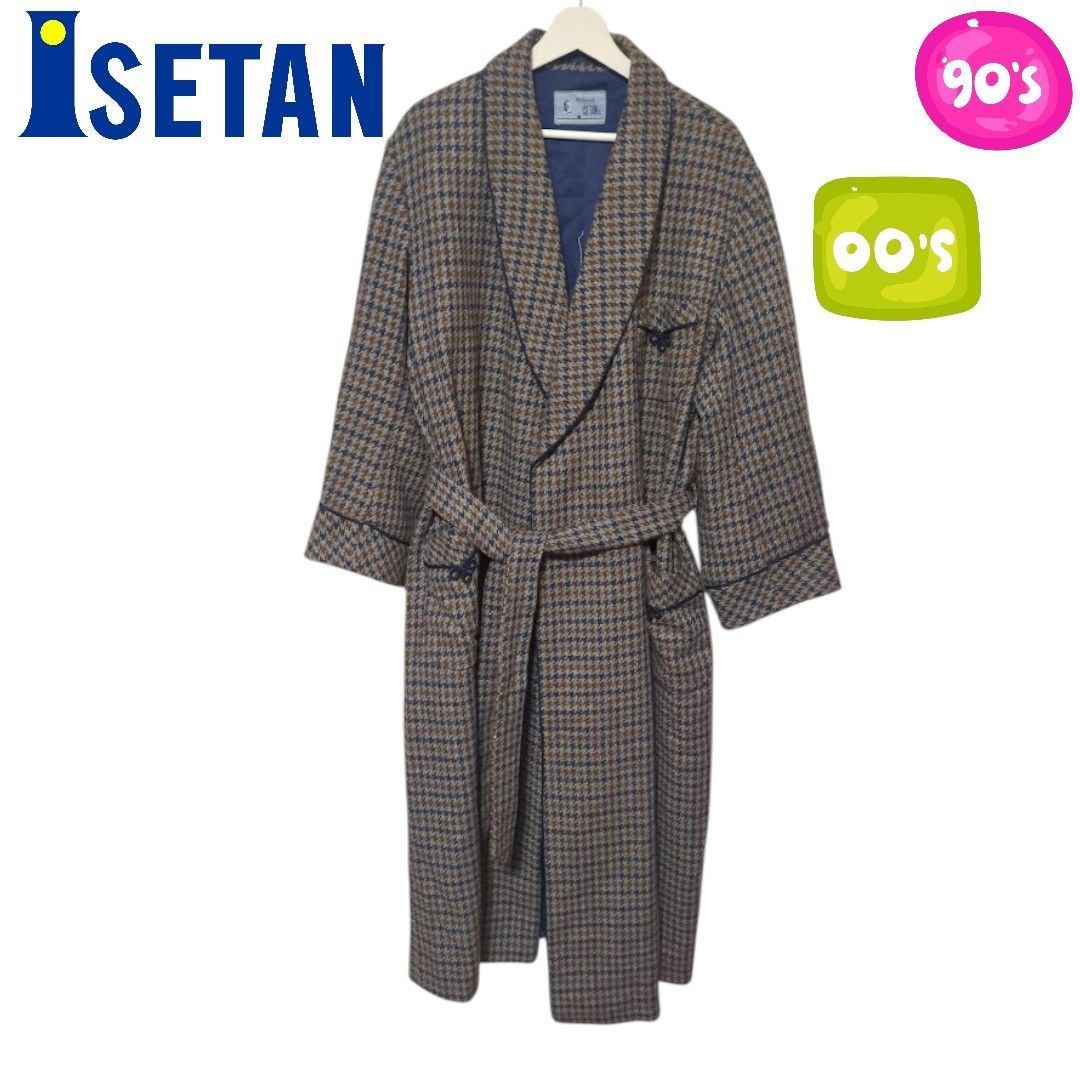 90s 00s Isetan 千鳥チェック ウール ガウン コート