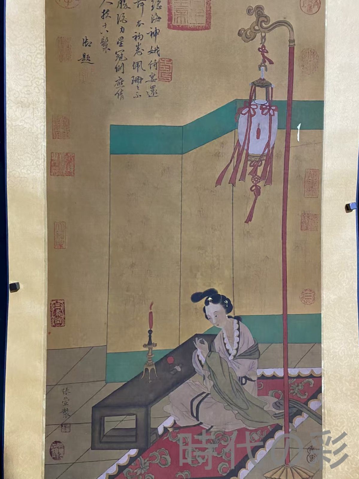 中国古美術 唐代 張萱款 人物画 絹布 三尺中堂画 肉筆 手描き 唐物 掛け軸 水墨画 水彩画 国画 絵画 古画 書道 名家書画 古玩 R0709181807
