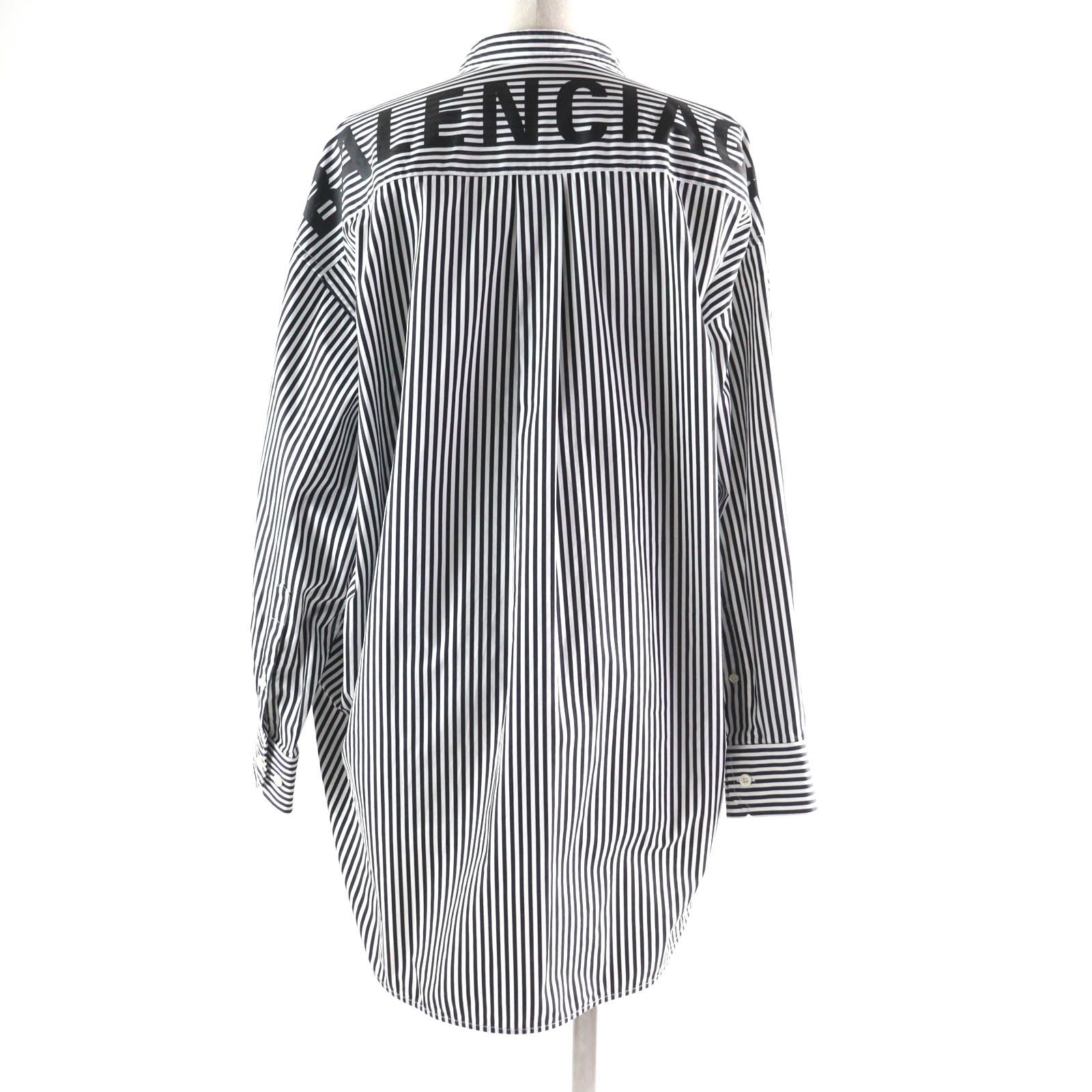 極美品★BALENCIAGA バレンシアガ 520497 ニュースウィング コットン100％ バックロゴ ボウタイ付 ビッグシルエット ストライプシャツ 34 極美品☆BALENCIAGA バレンシアガ 520497 ニュースウィング