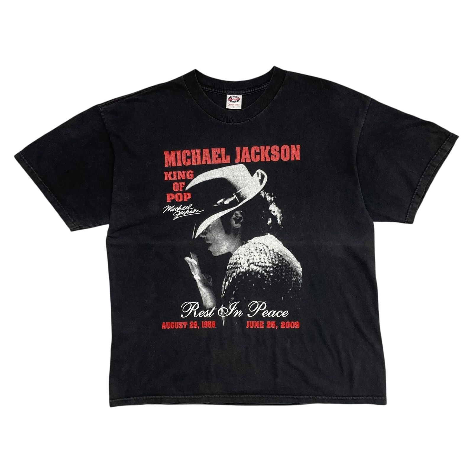 19177　マイケルジャクソン　Ｔシャツ　1958-2009　黒　サイズＬ レア】ヴィンテージ マイケルジャクソン 1958-2009 追悼 Tシャツ