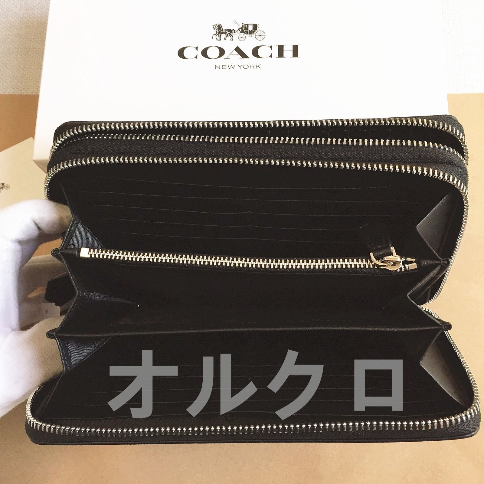 コーチ財布＞COACH/コーチ財布 長財布 F77288 ブラック セカンドバッグ ダブルジップ トラベルオーガナイザー オプアート メンズ長財布  小銭入れあり アウトレット品 紙袋付属 新品未使用 - メルカリ