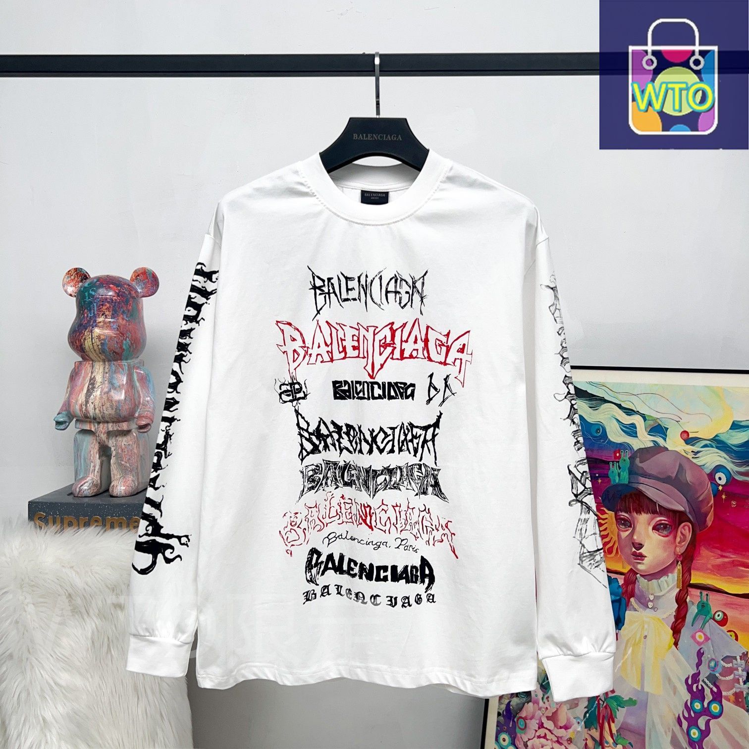 【国内発送★BALENCIAGA】ロングスリーブ フーデッド Tシャツ BALENCIAGA】TOP LEAGUE ロングスリーブ T オーバーサイズ