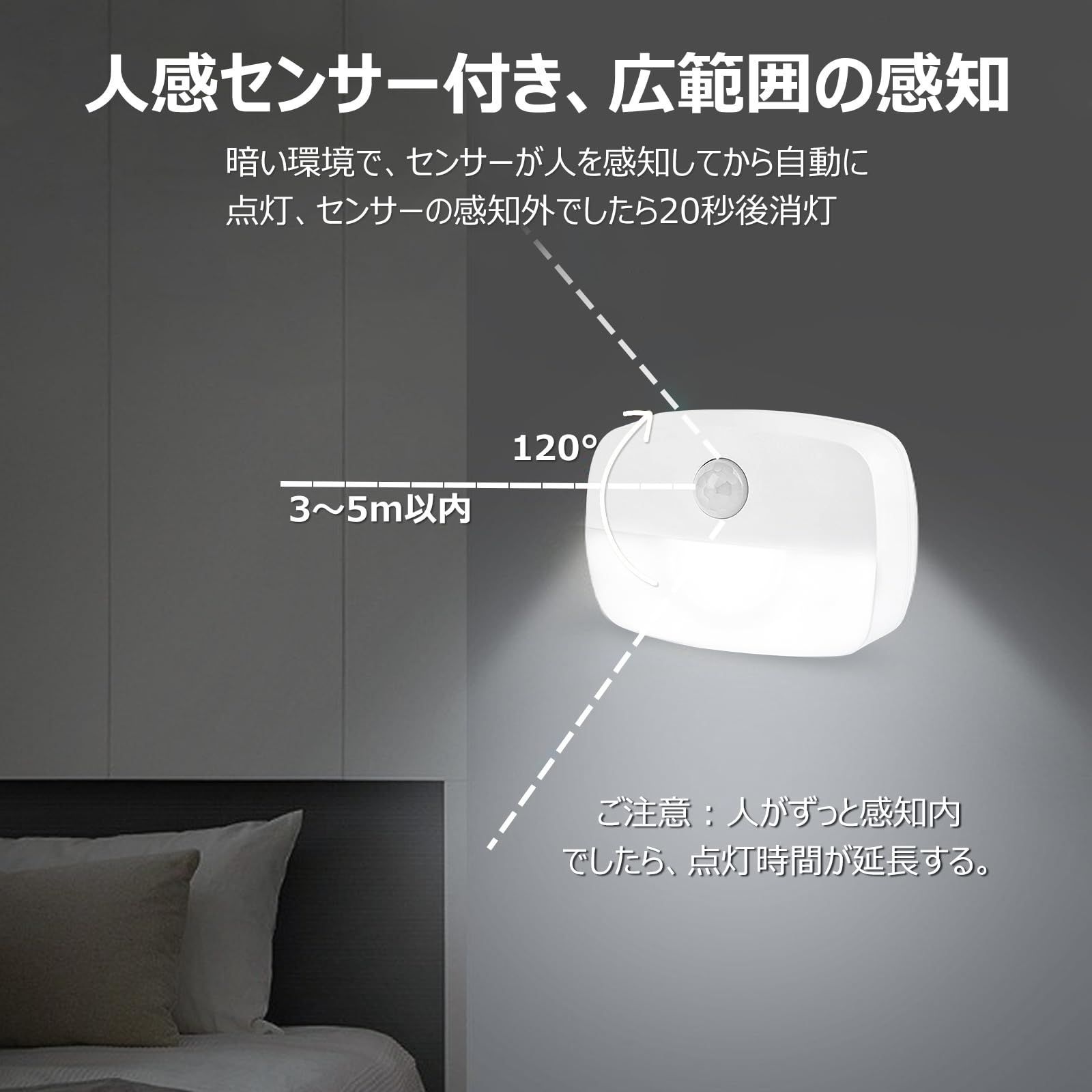 電池式 室内 Ledセンサーライト 人感センサーナイト ナイトライト明暗光センサー 配線不要 自動点消灯 冷蔵庫照明 玄関 クローゼット小さい 壁掛け 足元灯 懐中電灯 防災用品 停電対策3個セット フット