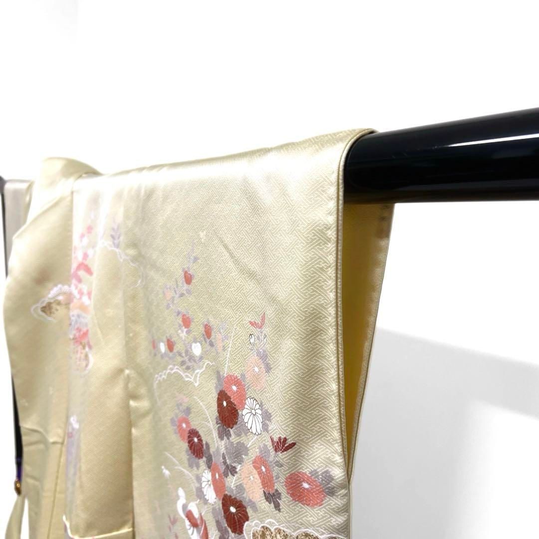 訪問着 刺繍 金彩 鴛鴦 牡丹 菊花 菖蒲 松 藤 橘 流水 着物 044a d