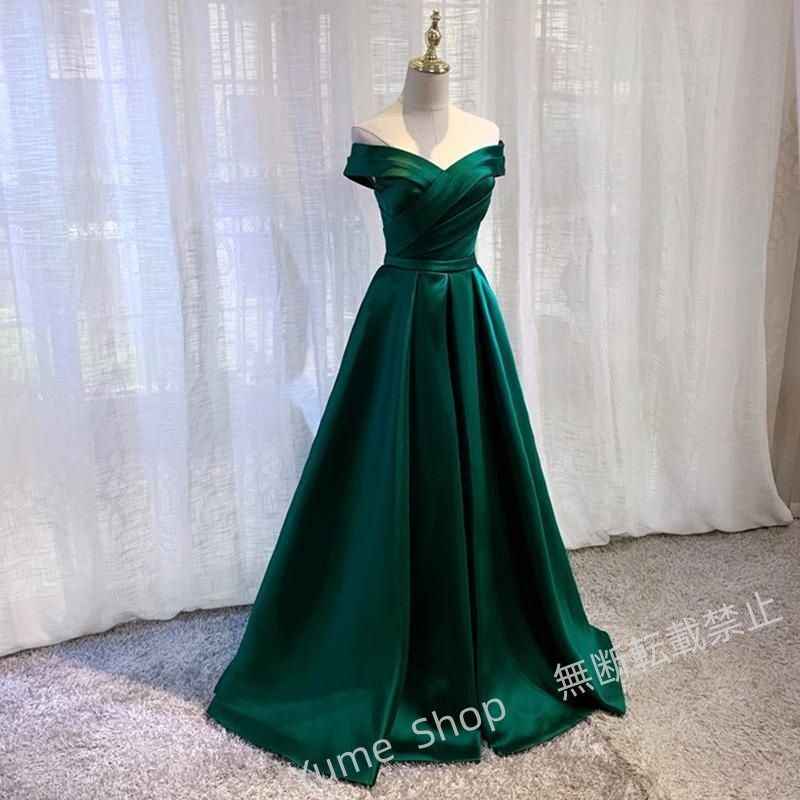 全品送料無料！ ♥ カラードレス ロングドレス グリーン オフショルダー 緑 パーティードレス ウェディングドレス ウエディングドレス 結婚式 二次会 披露宴 花嫁 演奏会 発表会 nhdw144