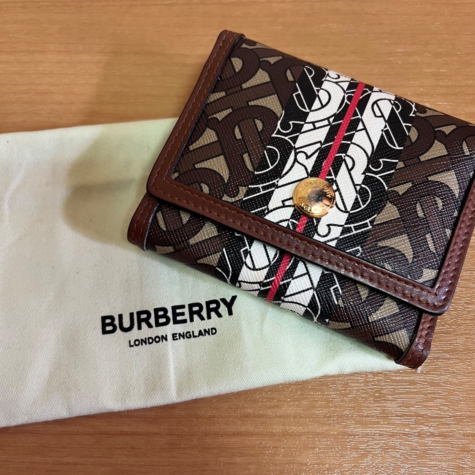 美品】Burberry バーバリー 三つ折財布 PVC TBモノグラム ストライプ