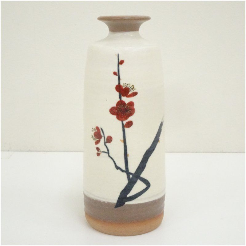 京焼 森野嘉光造 堂本印象下絵 紅梅花瓶（共箱） 花器 おしゃれ