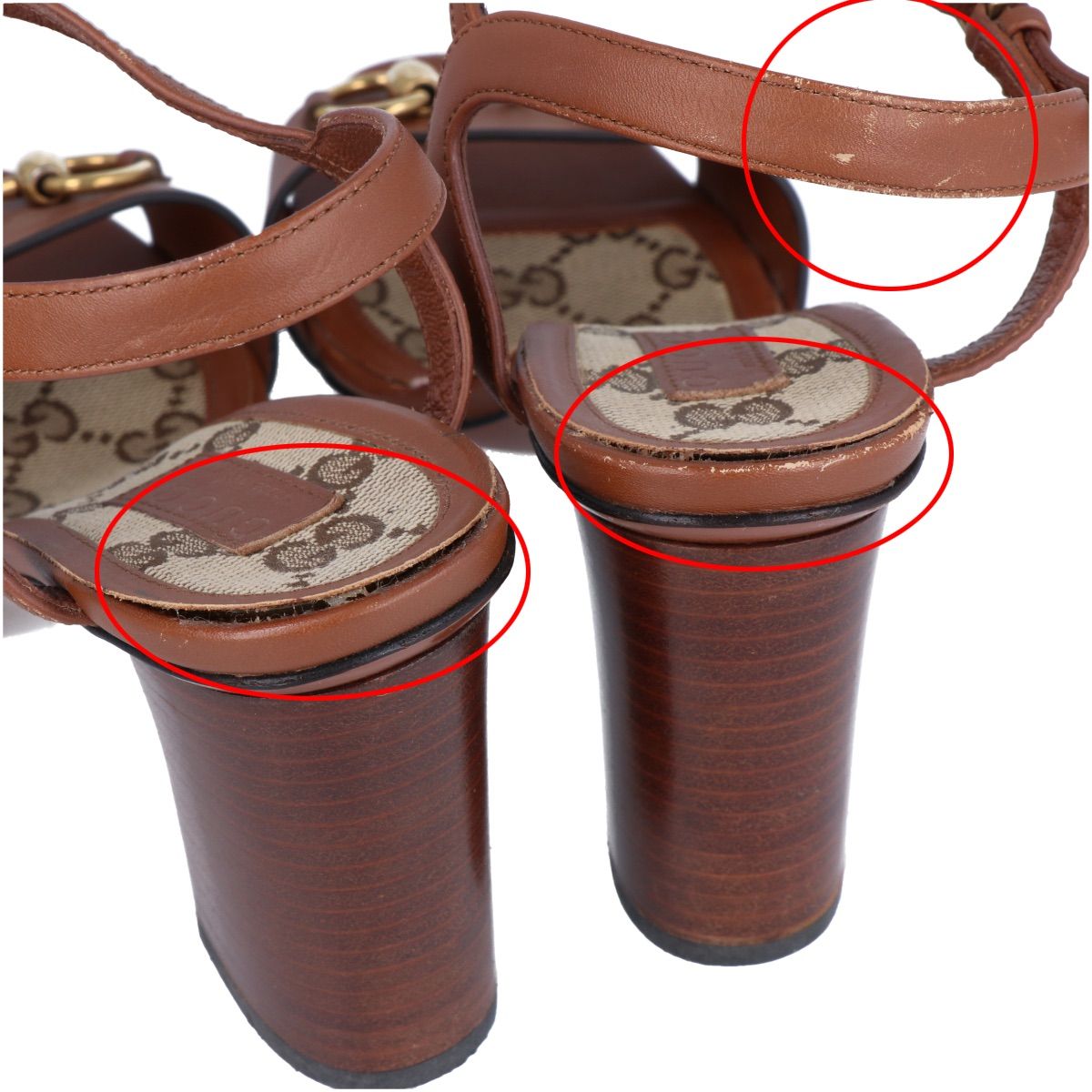 GUCCI】グッチ ホースビット GGキャンバス ミッドヒール ストラップ 