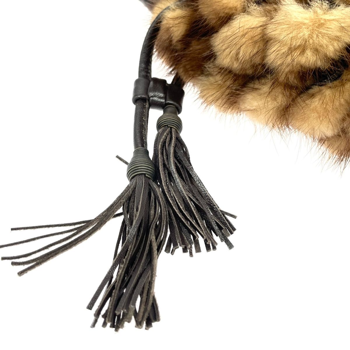 Mink ミンクファー 巾着トートバッグ タッセル リアルファー レザー ブラウン レディース 240001163062 DECORATOM_COM_BR