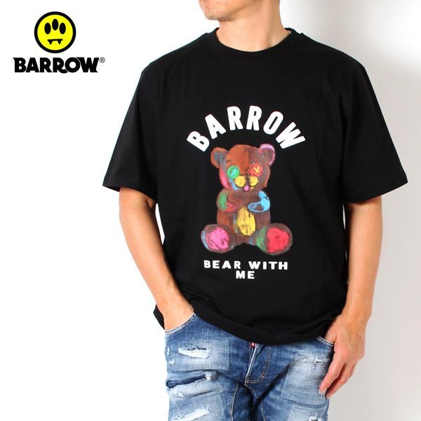 24SSモデル バロウ バロー BARROW ユニセックス ベア+ロゴプリント Tシャツ【BLACK】 S4BWUATH040  BLACK/【2024SS】m-tops