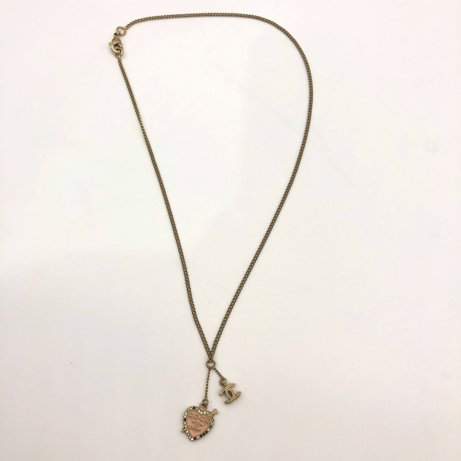 ▽CHANEL ココマーク COCO ハートアローネックレス ゴールド ピンク 