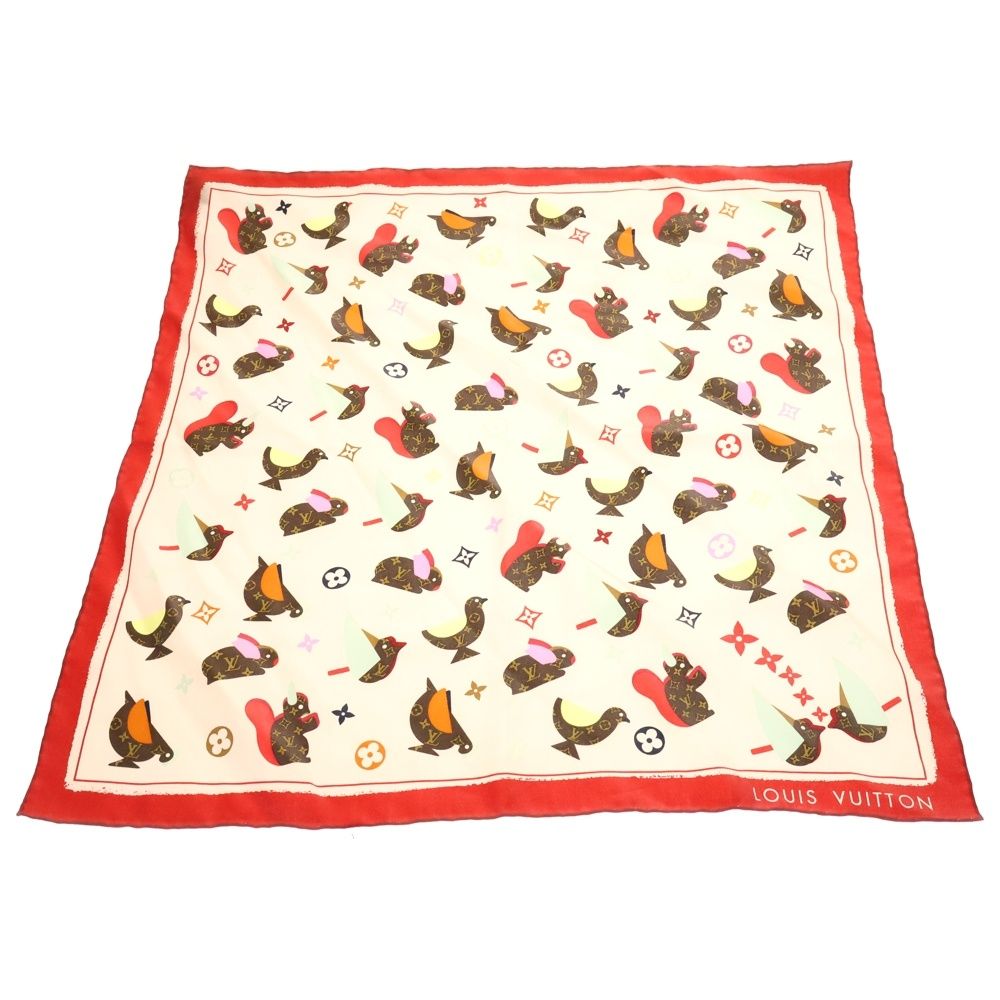スカーフ ルイヴィトン LOUIS VUITTON レッド×ピンク×マルチ LOUIS