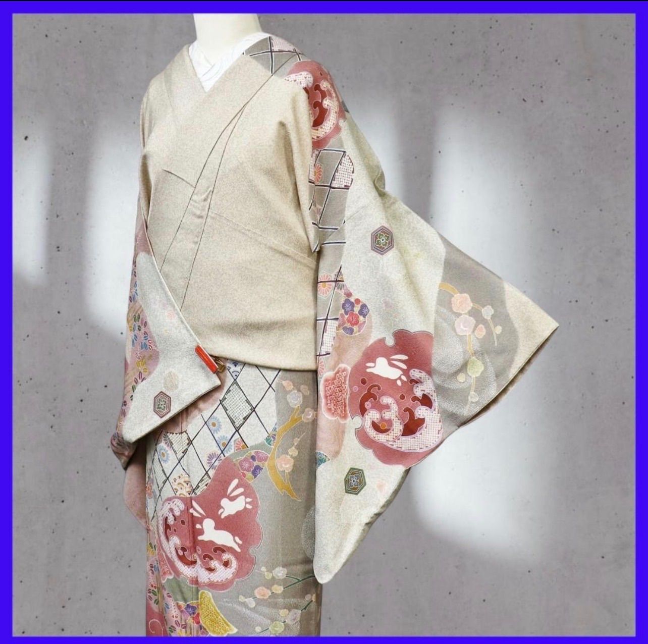 三日月とうさぎ a0713 裄長サイズ 京友禅 一つ紋訪問着 波兎に道長取り