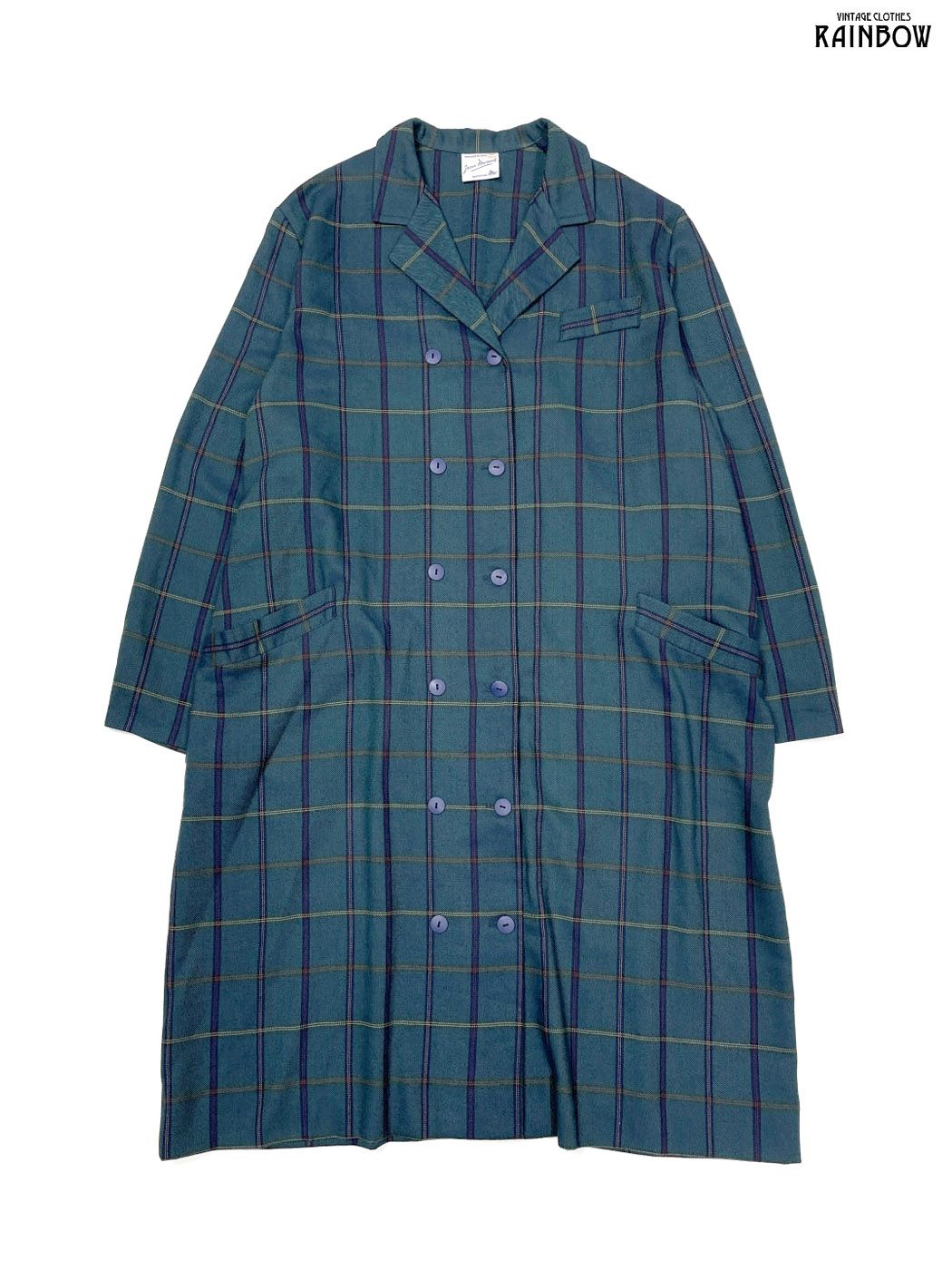 古着 jean moreux 前開き チェック柄 長袖 アウター テーラード ライトコート 緑 ttu2509093