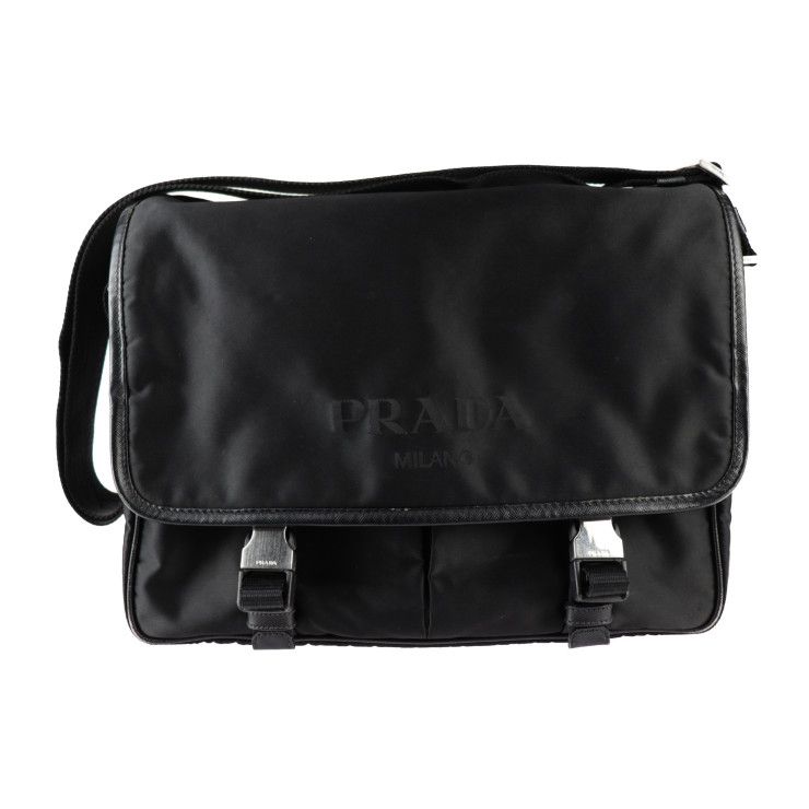 PRADA プラダ メッセンジャーバッグ ショルダーバッグ 2VD768 ナイロン レザー  ブラック シルバー金具 クロスボディバッグ ロゴ 【本物保証】