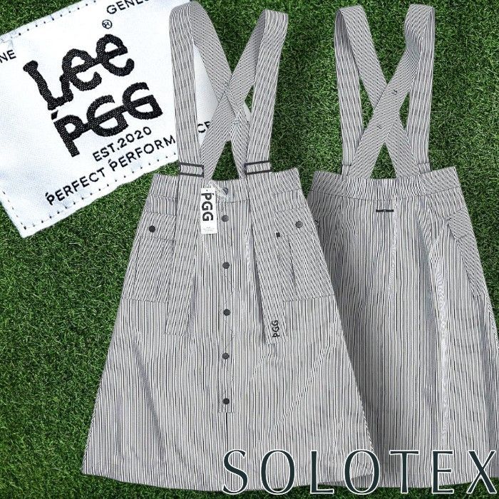 PGG by PEARLY GATES × Lee パーリーゲイツ ゴルフ リー 別注 無縫製圧着 SOLOTEX リサイクルポリデニム ストライプ柄 スカート ジャンパースカート ゴルフウェア 269-2134306 定価4.1万▲034 50925w11