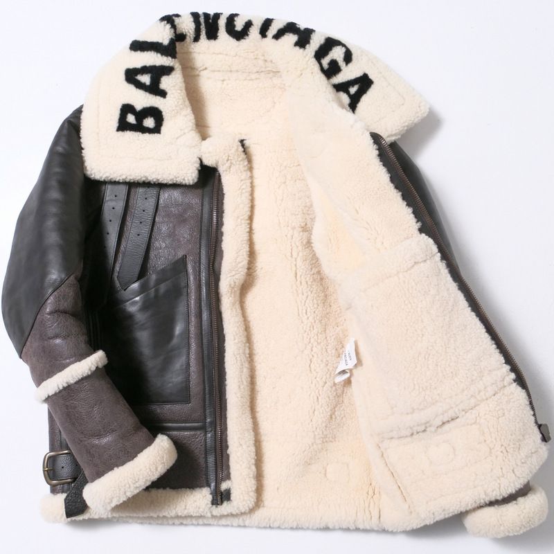 バレンシアガ ムートンジャケット レザージャケット ロゴ 34