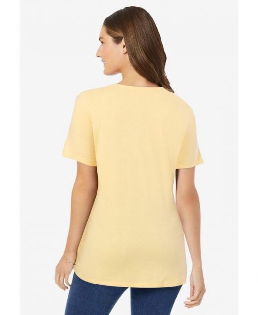 ウーマン ウィズイン レディース シャツ トップス Plus Size Perfect Short-Sleeve V-Neck Tee Banana