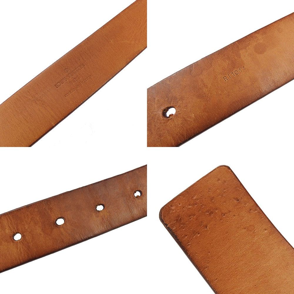 【中古】ルイヴィトン ベルト ノマド サンチュール スタンプ M6895Q 100/40 ヌメ革 ゴールド金具 レザー 革 ベージュ 小物 ビジネス  無地 普段使い メンズ 男性 LOUIS VUITTON leather belt