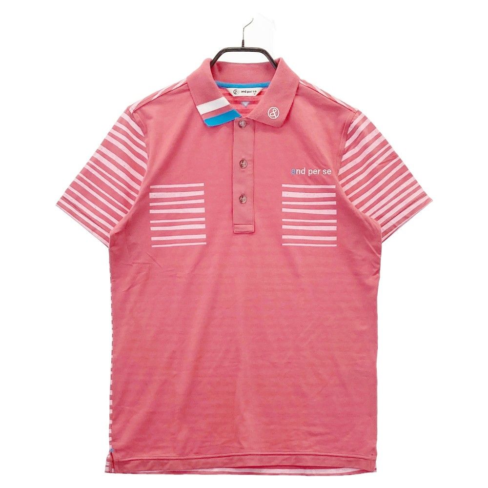 AND PER SE アンパスィ 半袖ポロシャツ ボーダー ボタニカル柄 ブルー