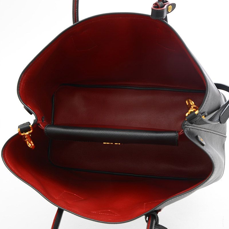 プラダ サフィアーノ 2Wayトートバッグ レザー ブラック/レッド