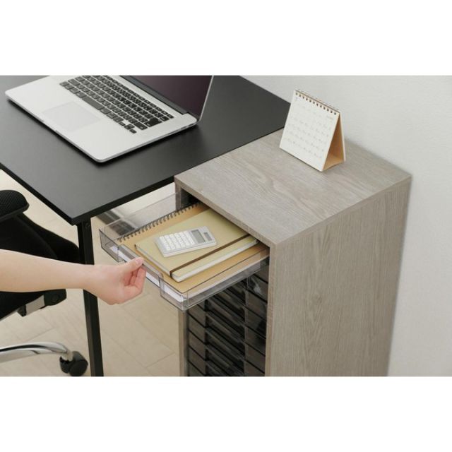 アイリスオーヤマ 木製フロアケース 浅型13段キャスター付き MFE-7130 アッシュグレー クリアブラック