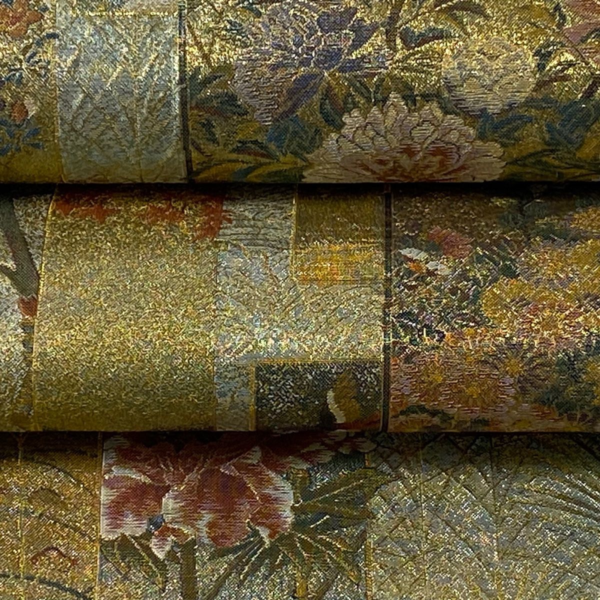 袋帯 美品 逸品 近代花鳥画 色紙 箔 金糸 薄緑 お太鼓柄 正絹