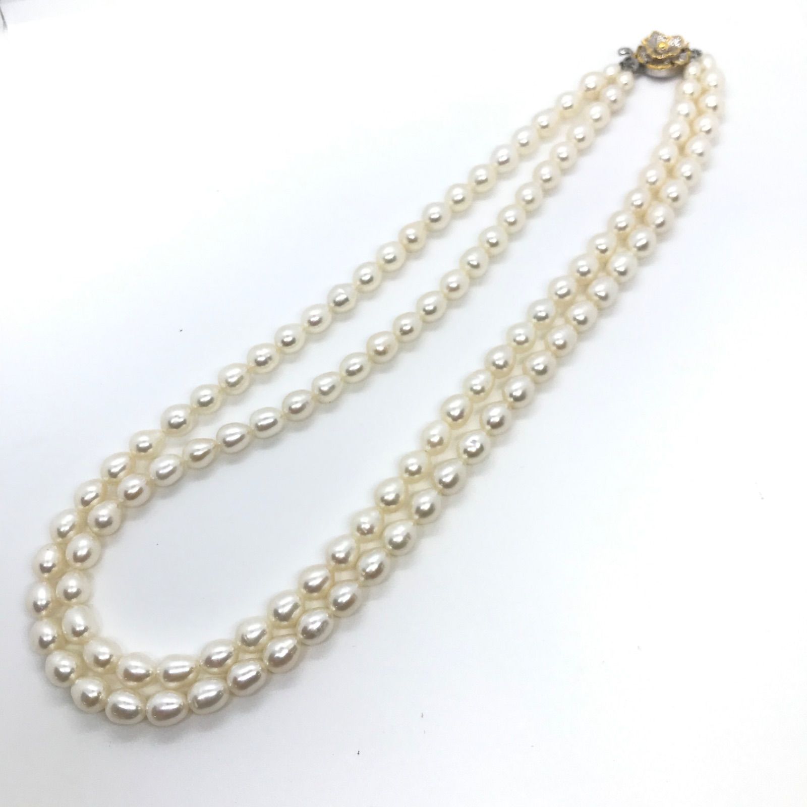 未使用品】 三越 淡水 パール 2連ネックレス & イヤリング ホワイト 