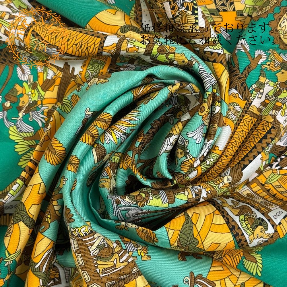 ５％OFF フォロワークーポン HERMES エルメス ヘルメス カレ90 ASTRES et SOLEILS 天体と太陽 スカーフ バッグ ブランド 鞄 持ち手 カバー リボン ハイ プレゼント グリーン レディース おすすめ 人気