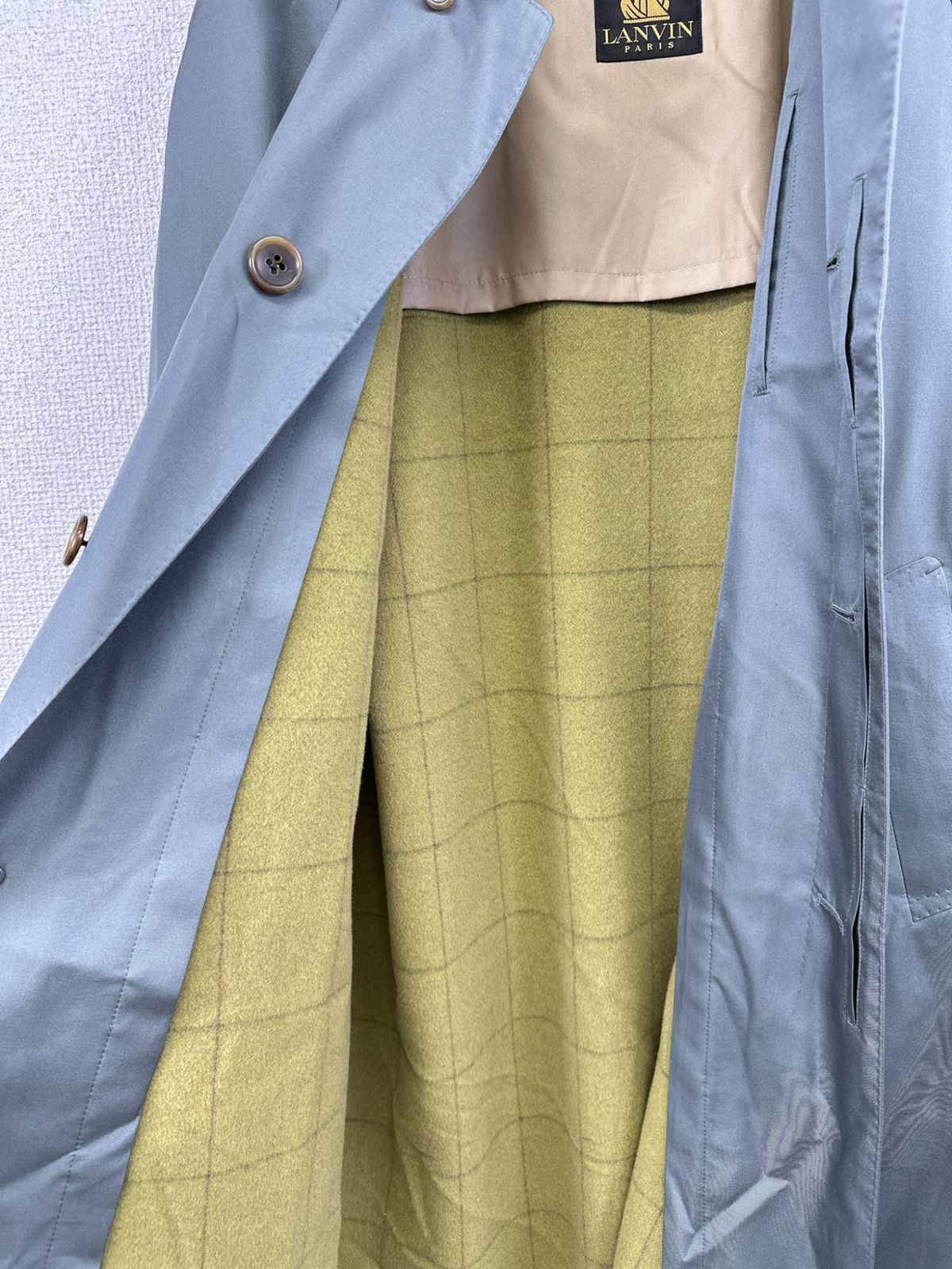 90's シルク100% Lanvin ランバン ステンカラーコート 無地 グレー系